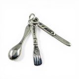 Sterling Silver Knife Fork Spoon Flatware Charm for Bracelet Dining Dinner Gift