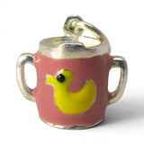 Sterling Silver Pink Sippy Cup Charm for Bracelet Baby Girl Gender Reveal New
