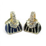 Sterling Silver Enamel Handbag Charm for Bracelet Blue or Black Striped Purse