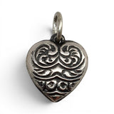 Puffy Heart Sterling Silver Charm for Bracelet Antiqued Scroll Design Pendant 2