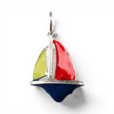 Sterling Silver Red Blue Enamel Toy Sailboat Charm for Bracelet Vintage Boat