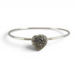 Sterling Silver Repousse Flowers Heart Bangle Charm Bracelet Vintage New Floral