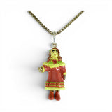 Sterling Silver & Enamel Victorian PInk Girl Pendant for Necklace Vintage BCS