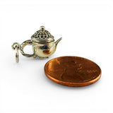 Sterling Siliver Footed Teapot Charm for Bracelet Movable Lid Highly Detailed