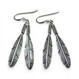 Sterling Silver Two Feathers Dangle Drop Earrings Southwestern Style Vintage