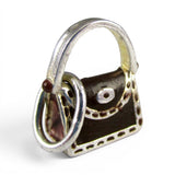 Sterling Silver Enamel Brown Handbag Bag Charm for Bracelet Purse Vintage New