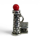 Sterling Silver Red Top Lighthouse Charm for Bracelet Shining Light Vintage New