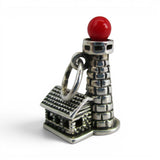 Sterling Silver Red Top Lighthouse Charm for Bracelet Shining Light Vintage New