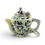 Sterling Silver Enamel Flow Blue Willow Teapot Charm for Bracelet Tea Party Gift
