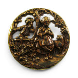 Pastoral Boy, Girl, and Lamb Brass Pin