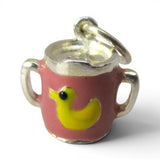 Sterling Silver Pink Sippy Cup Charm for Bracelet Baby Girl Gender Reveal New