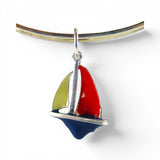 Sterling Silver Red Blue Enamel Toy Sailboat Charm for Bracelet Vintage Boat