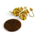 Gold Vermeil on Sterling Silver Aladdin Teapot Earrings Dangle Drop Tea Gift