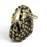 Sterling Silver Enamel Fabric Purse Charm for Bracelet Handbag Bag Gift Vintage
