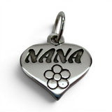 Sterling Silver Nana Heart Charm for Bracelet Flower Grandma Gift New