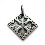 Sterling Silver Ring of Tulips Quilt Pattern Square Charm for Bracelet Vintage