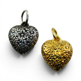 Sterling Silver Puffy Floral Heart Charm for Bracelet Gold Vermeil Vintage 75