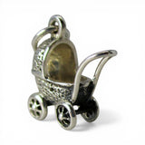 Sterling Silver Baby Carriage Charm for Bracelet New Mom Gift Pram Stroller 925