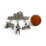 Sterling Silver Farm Charm Pin Tractor Farmer Pig Cow Barn Brown County Silver