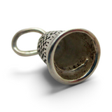 Brocosi.com antiqued sterling silver thimble charm with textured pitted surface and polished silver band