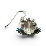 Sterling Silver and Green Enamel Frog Earrings Dangle Drop Vintage 925 BCS
