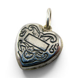 Sterling Silver Puffy Heart Charm for Bracelet Banner Scroll Vintage New 6