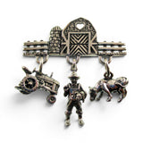Sterling Silver Farm Charm Pin Tractor Farmer Pig Cow Barn Brown County Silver