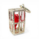 Sterling Silver Red Enamel Lobster Trap Cage Charm for Bracelet Sea Gift Vintage