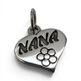Sterling Silver Nana Heart Charm for Bracelet Flower Grandma Gift New