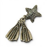 Sterling Silver Starfish Swim Fin Earrings Dangle Drop Beach Diver Diving Gift
