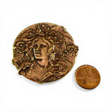 Art Nouveau Lady with Flowers Brass Pin
