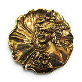 Lady before Flower Art Nouveau Brass Pin