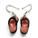 Sterling Silver Enamel Flip Flop Earrings Pink & Black Beach Vacation Jewelry