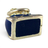 Sterling Silver Enamel Handbag Charm for Bracelet Blue or Black Striped Purse