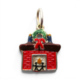 Sterling Slver Enamel Fireplace Charm for Bracelet Christmas Wreath Vintage