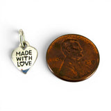 Sterling Silver Made with Love Heart Charm for Bracelet Small Two Sided New