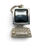 Brocosi.com antiqued sterling silver desktop computer charm with CRT monitor and keyboard for charm bracelet