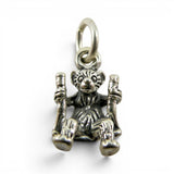 Tiny Bear on Swing Sterling Silver Charm Miniature Small Finding Jewelry Making