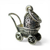 Sterling Silver Baby Carriage Charm for Bracelet New Mom Gift Pram Stroller 925