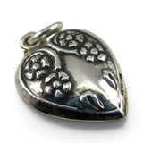 Sterling Silver Puffy Heart Charm for Bracelet Flowers on Vine Floral Vintage 42