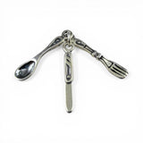 Sterling Silver Knife Fork Spoon Flatware Charm for Bracelet Dining Dinner Gift