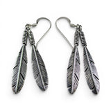 Sterling Silver Two Feathers Dangle Drop Earrings Southwestern Style Vintage