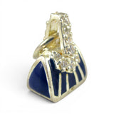 Sterling Silver Enamel Handbag Charm for Bracelet Blue or Black Striped Purse