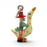 Sterling Silver Enamel Uncle Sam on Goose Charm for Bracelet Patriotic Folk Art