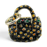 Sterling Silver Enamel Fabric Purse Charm for Bracelet Handbag Bag Gift Vintage