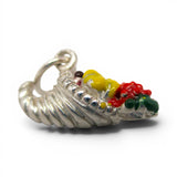Sterling Silver Enamel Cornucopia Charm for Bracelet Thanksgiving Gift Vintage