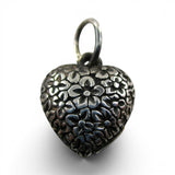 Sterling Silver Puffy Floral Heart Charm for Bracelet Gold Vermeil Vintage 75