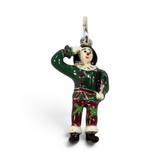 Brocosi.com vintage sterling silver and enamel Scarecrow charm featuring a green and red outfit for a bracelet