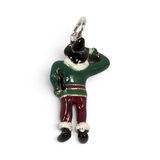 Brocosi.com vintage sterling silver and enamel scarecrow charm featuring a green and red figure for a bracelet