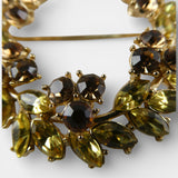 Vintage Crown Trifari Wreath Brooch with Citrine and Topaz color Rhinestones